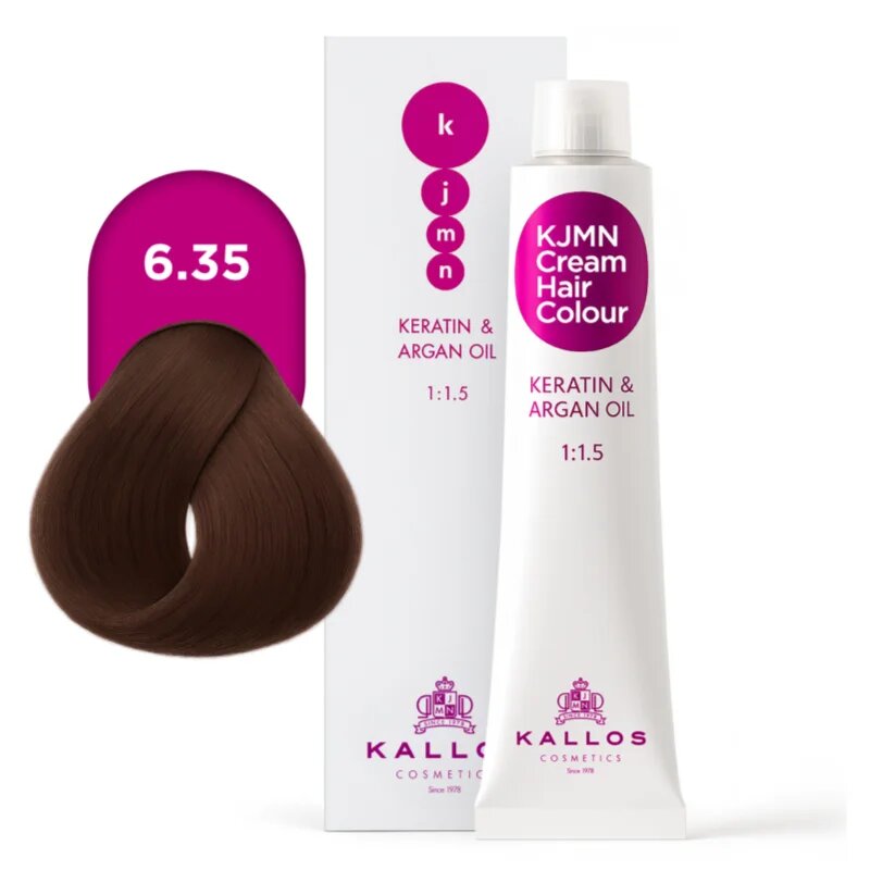 Kallos KJMN Professional Cream Hair Colour Keratin & Argan Oil barva na vlasy s keratinem a arganovým olejem odstín 6.35 Dark Golden Mahogany Blond 10