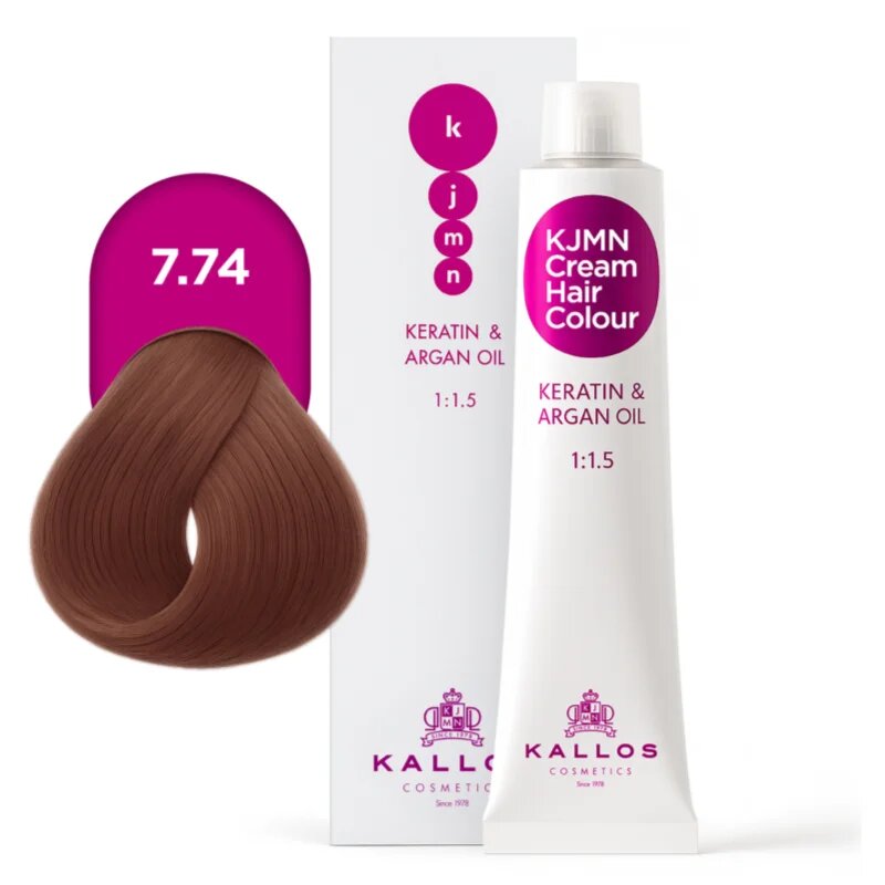 Kallos KJMN Professional Cream Hair Colour Keratin & Argan Oil barva na vlasy s keratinem a arganovým olejem odstín 7.74 Oak 100 ml