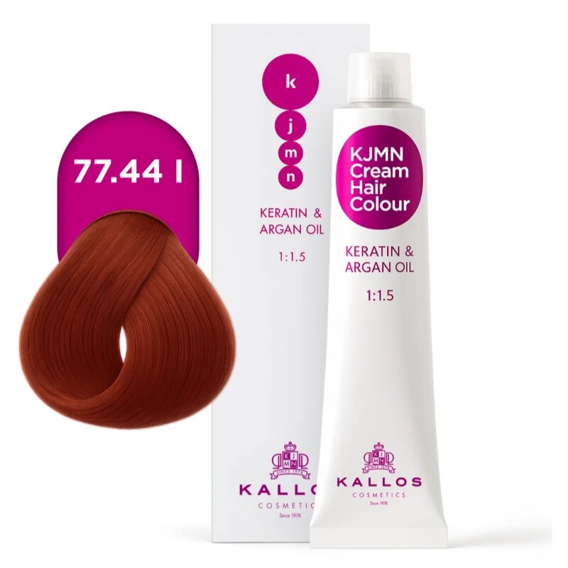 Kallos KJMN Professional Cream Hair Colour Keratin & Argan Oil barva na vlasy s keratinem a arganovým olejem odstín 77.44 l Medium Intense Copper Blon