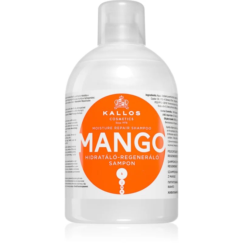 Kallos KJMN Professional Mango hydratační šampon pro suché poškozené a chemicky ošetřené vlasy 1000 ml
