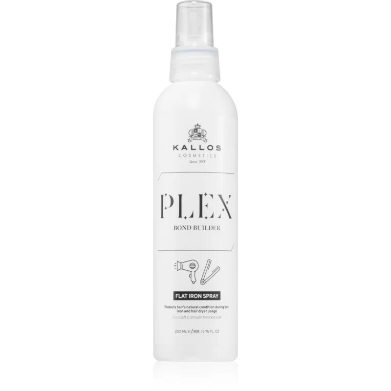 Kallos Plex Flat Iron Spray termoochranný sprej pro úpravu žehličkou a kulmou pro poškozené chemicky ošetřené vlasy 200 ml