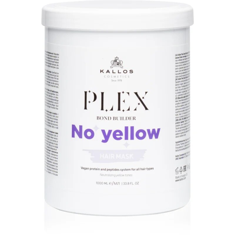 Kallos Plex No Yellow maska na vlasy neutralizující žluté tóny 1000 ml