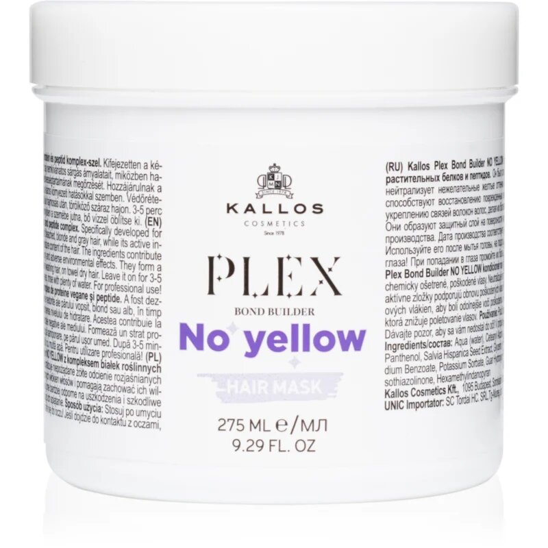 Kallos Plex No Yellow maska na vlasy neutralizující žluté tóny 275 ml