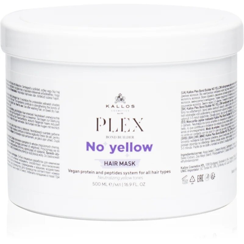 Kallos Plex No Yellow maska na vlasy neutralizující žluté tóny 500 ml