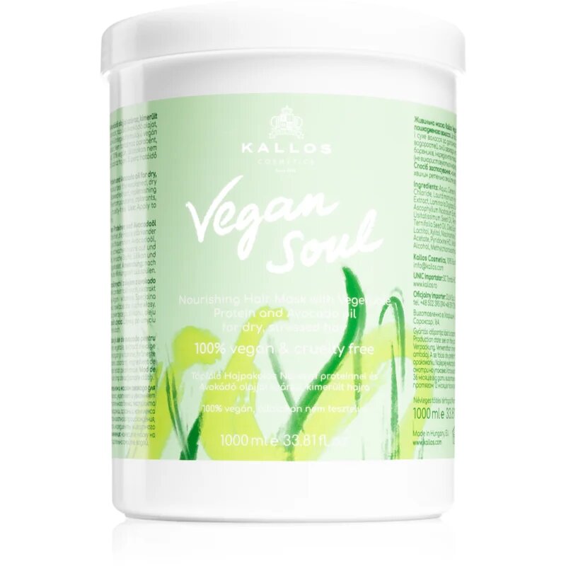 Kallos Vegan Soul Nourishing výživná maska pro suché namáhané vlasy 1000 ml