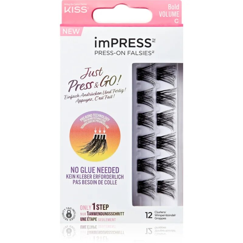 KISS imPRESS Just Press & GO ! trsové nalepovací řasy bez uzlíku Bold Volume C 12 ks