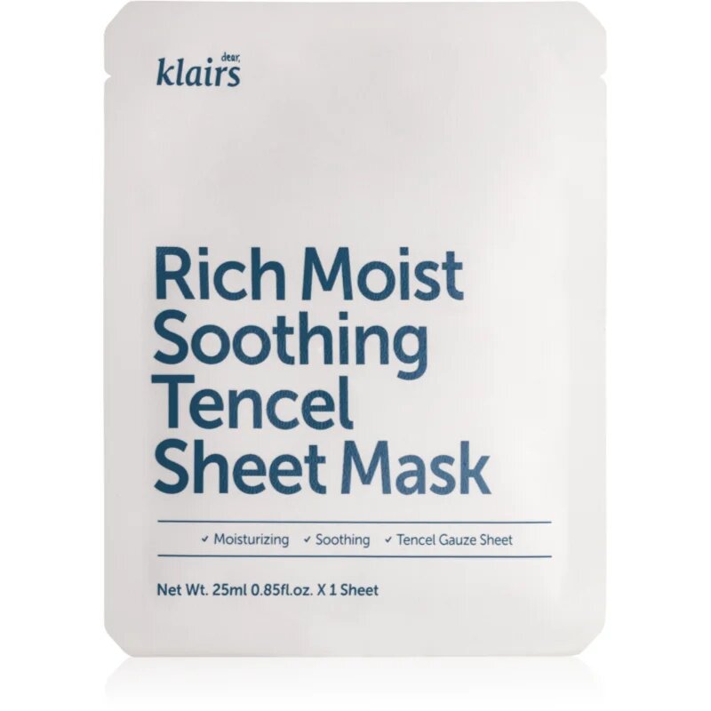 Klairs Rich Moist Soothing Tencel Sheet Mask zklidňující plátýnková maska s hydratačním účinkem 25 ml