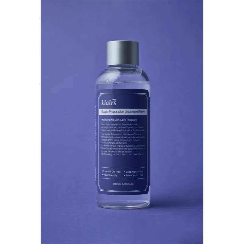 Klairs Supple Preparation Unscented Toner hydratační tonikum vyrovnávající pH pleti bez parfemace 180 ml