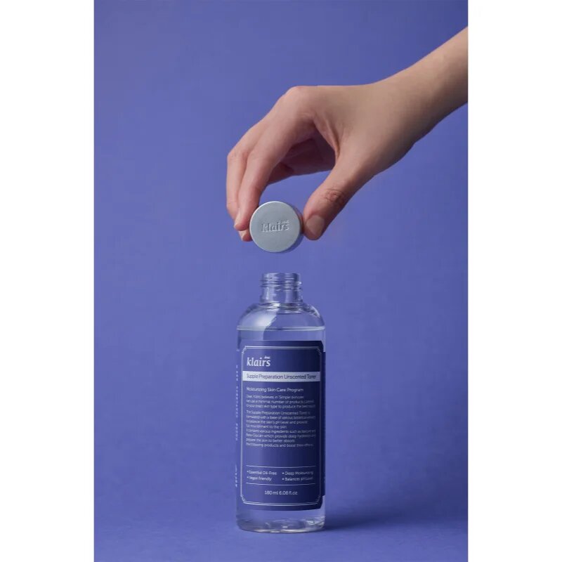 Klairs Supple Preparation Unscented Toner hydratační tonikum vyrovnávající pH pleti bez parfemace 180 ml
