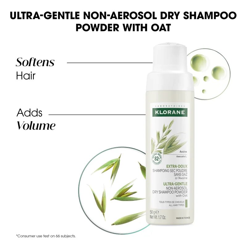 Klorane ULTRA-GENTLE Dry Shampoo with Oat Milk suchý šampon bez aerosolu pro všechny typy vlasů 50 g