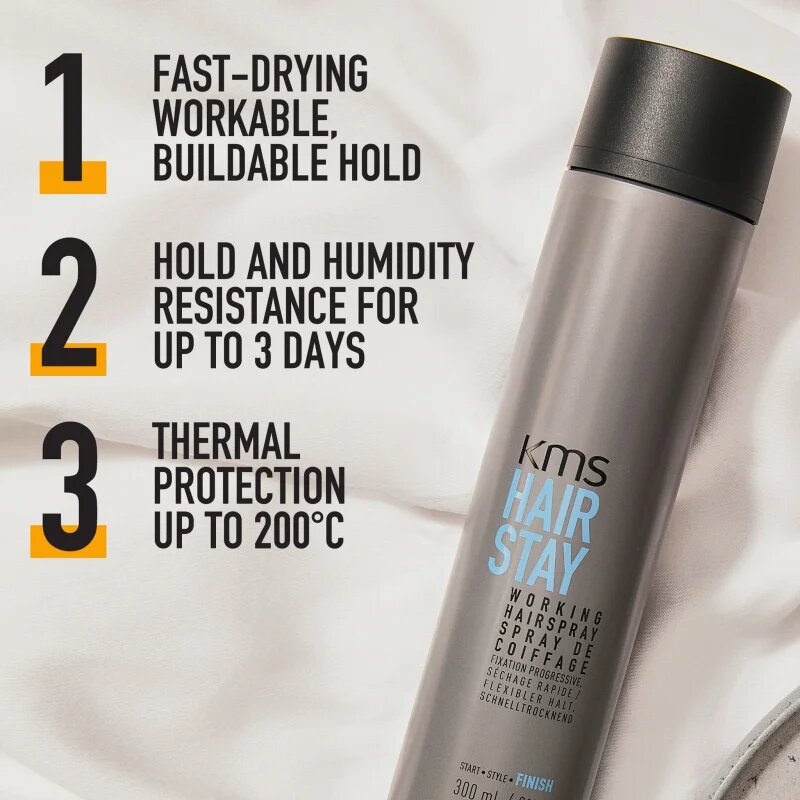 KMS Hair Stay Working Hairspray lak na vlasy pro vlasy namáhané teplem 75 ml