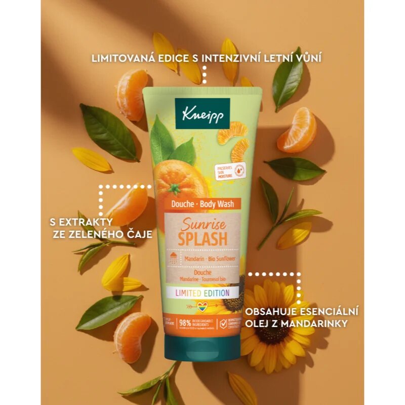 Kneipp Sunrise Splash sprchový gel Mandarin & Bio Sunflower 200 ml