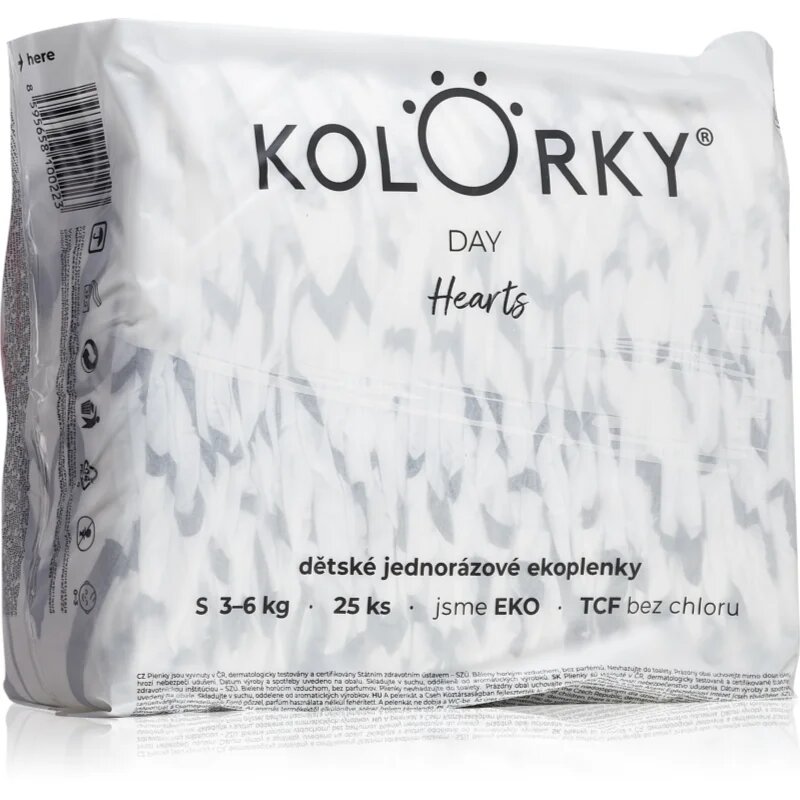 Kolorky Day Hearts jednorázové EKO pleny velikost S 3-6 Kg 25 ks