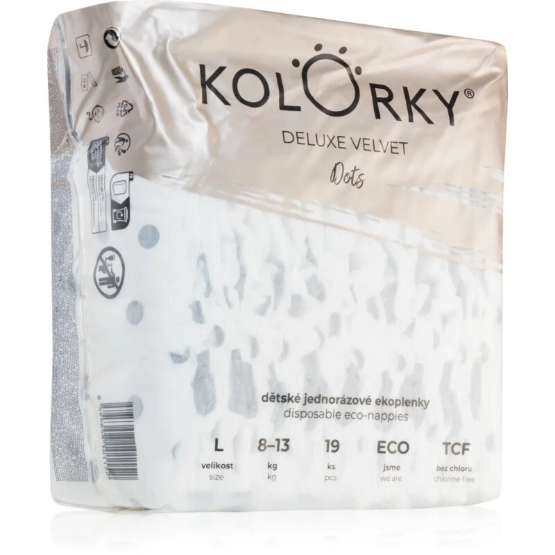 Kolorky Deluxe Velvet Dots jednorázové pleny velikost L 8-13 kg 19 ks