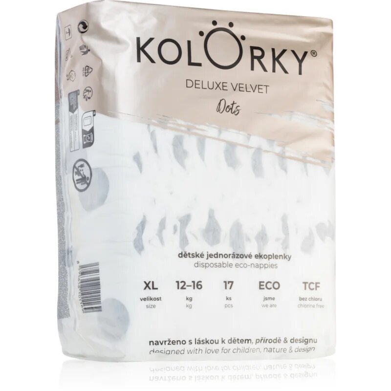 Kolorky Deluxe Velvet Dots jednorázové pleny velikost XL 12-16 kg 17 ks