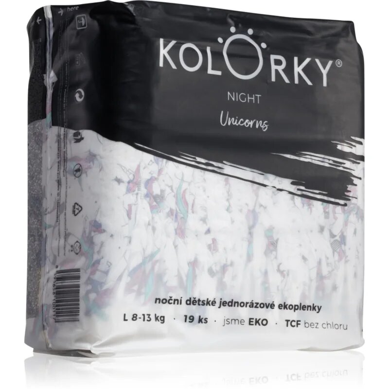 Kolorky Night Unicorn jednorázové pleny pro kompletní ochranu v průběhu noci velikost L 8-13 Kg 19 ks