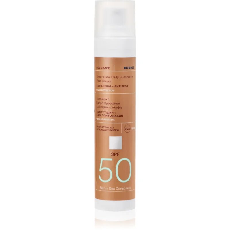 Korres Red Grape Sheer Glow opalovací krém pro rozjasnění pleti SPF 50 50 ml