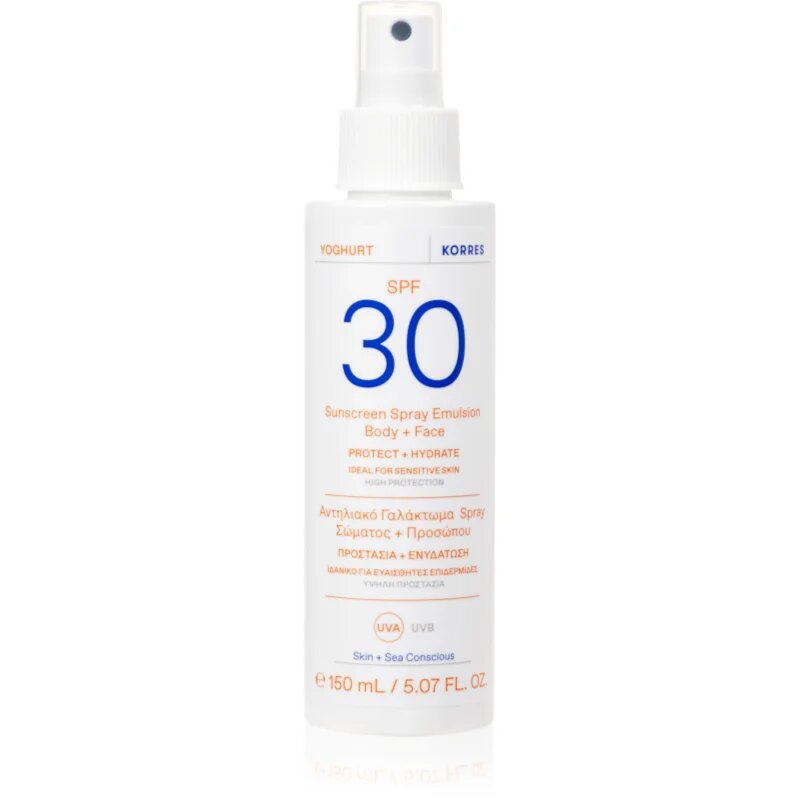 Korres Yoghurt Sunscreen opalovací emulze ve spreji na obličej a tělo 150 ml