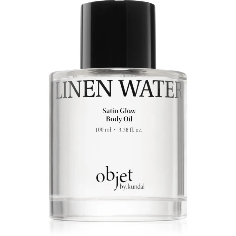 KUNDAL Objet Satin Glow Body Oil pečující tělový olej pro intenzivní hydrataci s vůní Linen Water 100 ml