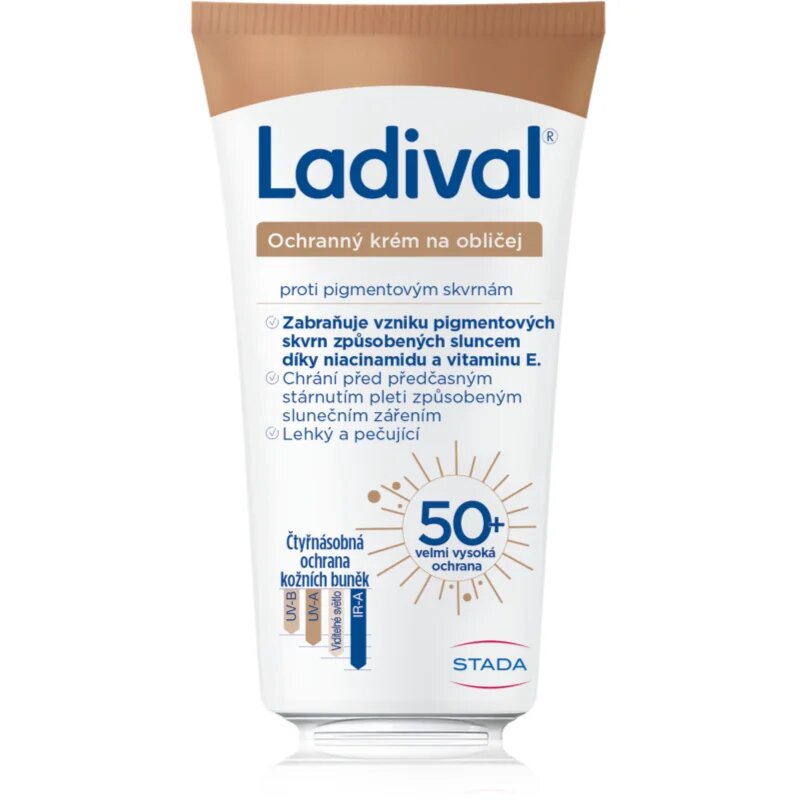 Ladival Ochranný krém na obličej proti pigmentovým skvrnám ochranný krém na obličej s vitamínem E SPF 50+ 50 ml