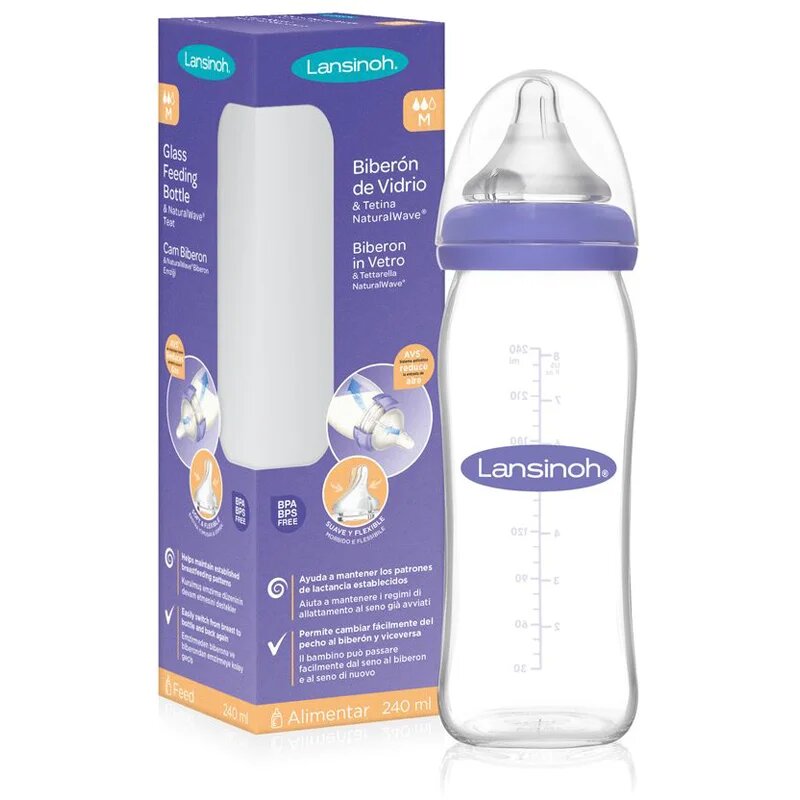 Lansinoh NaturalWave Glass kojenecká láhev Medium 1 ks