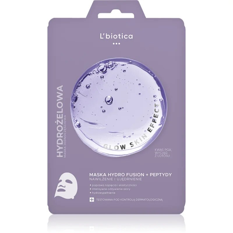 L’biotica PGA Hydro Fusion + Peptides intenzivní hydrogelová maska pro sjednocení barevného tónu pleti 1 ks