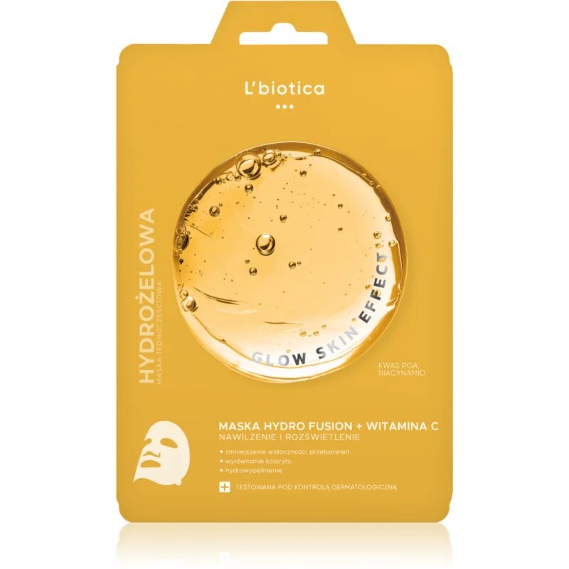 L’biotica PGA Hydro Fusion + Vitamin C intenzivní hydrogelová maska pro rozjasnění pleti 1 ks