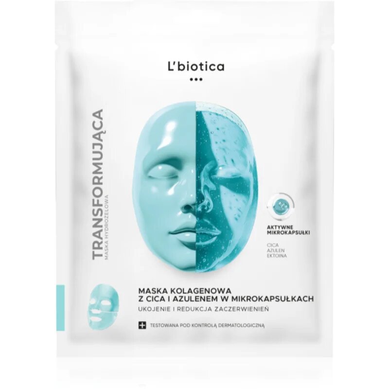 L’biotica Transforming Collagen Mask with CICA and Azulene in Microcapsules kolagenová maska proti začervenání pleti 1 ks