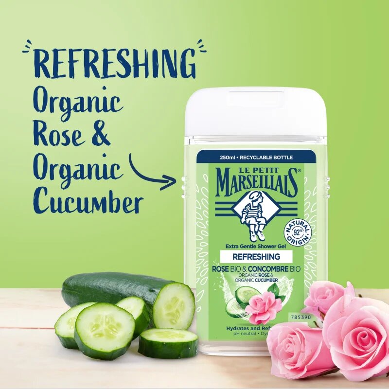 Le Petit Marseillais Bio Růže & Bio Okurka jemný sprchový gel 250 ml
