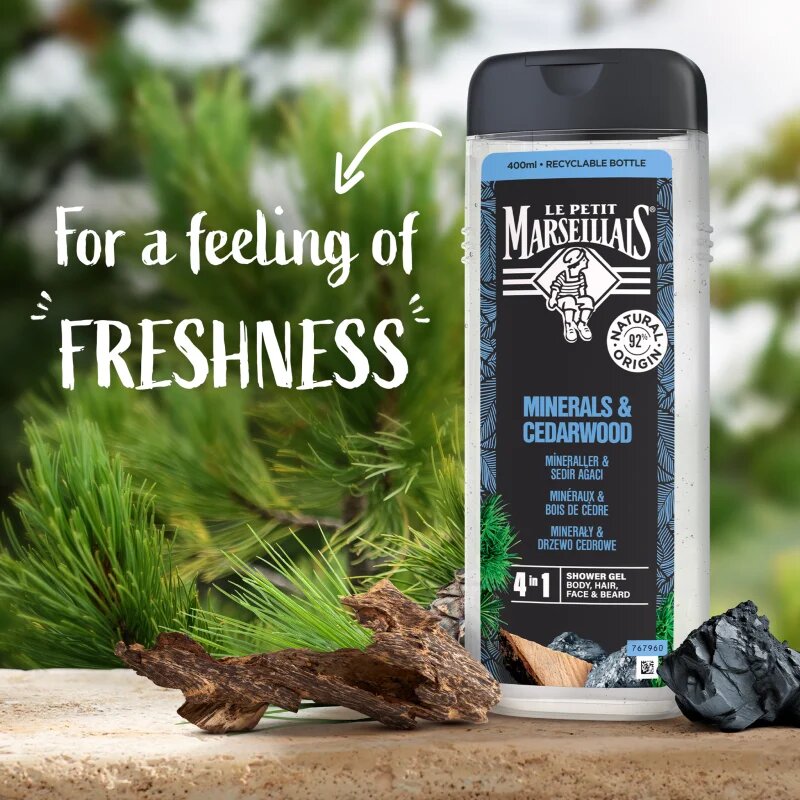 Le Petit Marseillais Minerály & Cedrové Dřevo sprchový gel 4 v 1 pro muže 400 ml