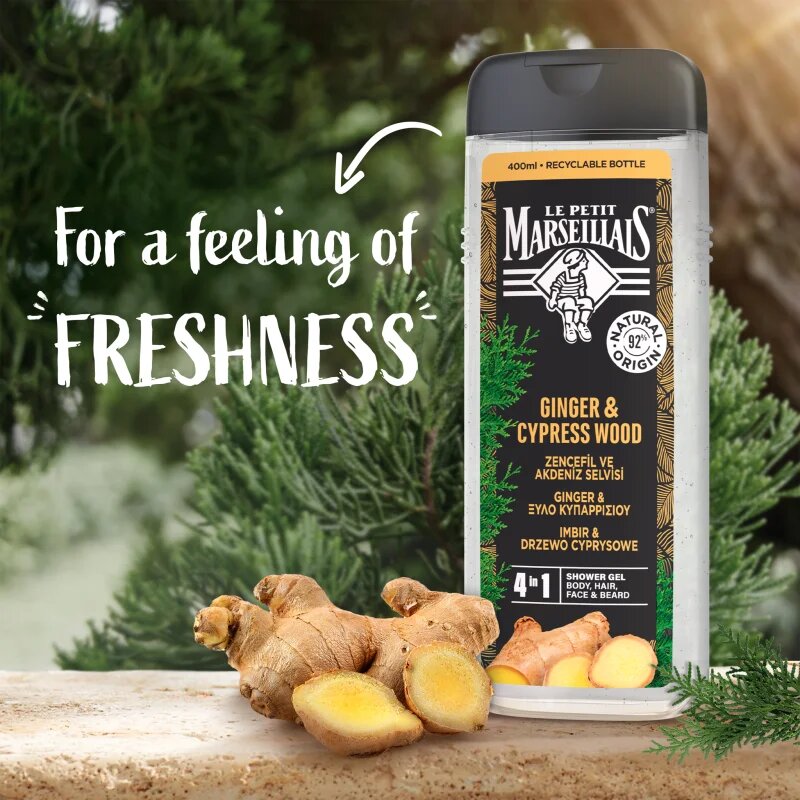 Le Petit Marseillais Zázvor & Cypřiš sprchový gel 4 v 1 pro muže 400 ml