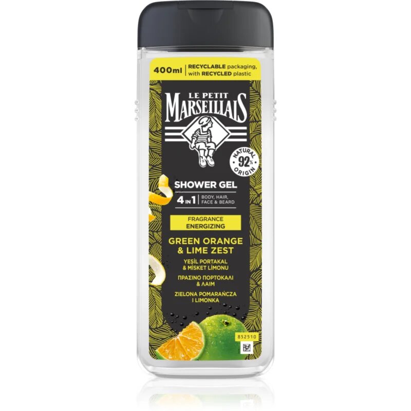 Le Petit Marseillais Zelený pomeranč & Limetková kůra sprchový gel 4 v 1 pro muže 400 ml