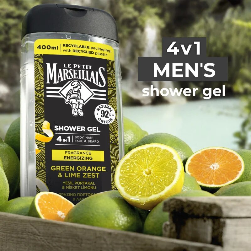Le Petit Marseillais Zelený pomeranč & Limetková kůra sprchový gel 4 v 1 pro muže 400 ml