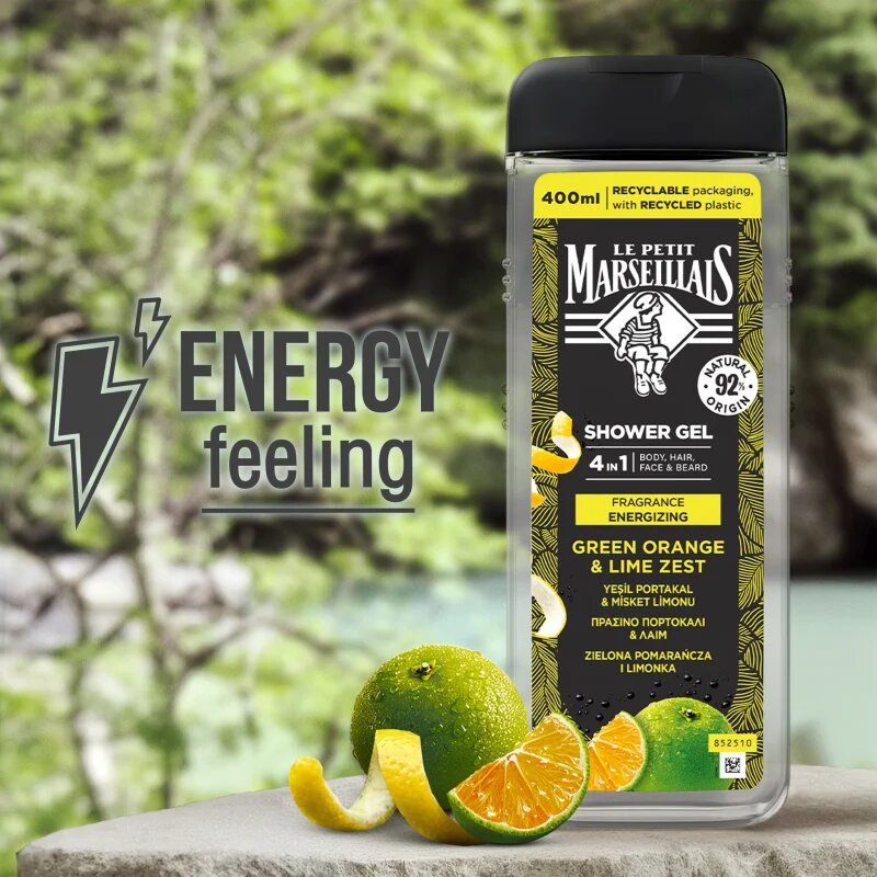 Le Petit Marseillais Zelený pomeranč & Limetková kůra sprchový gel 4 v 1 pro muže 400 ml