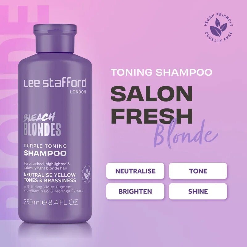 Lee Stafford Bleach Blondes Toning Shampoo šampon pro blond vlasy neutralizující žluté tóny 250 ml
