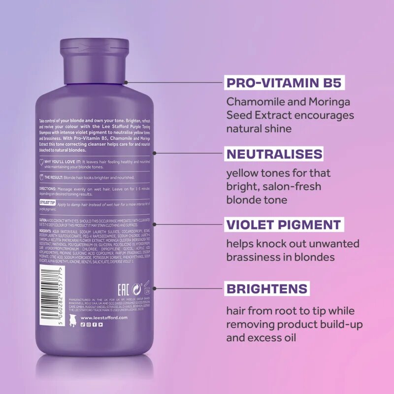 Lee Stafford Bleach Blondes Toning Shampoo šampon pro blond vlasy neutralizující žluté tóny 250 ml