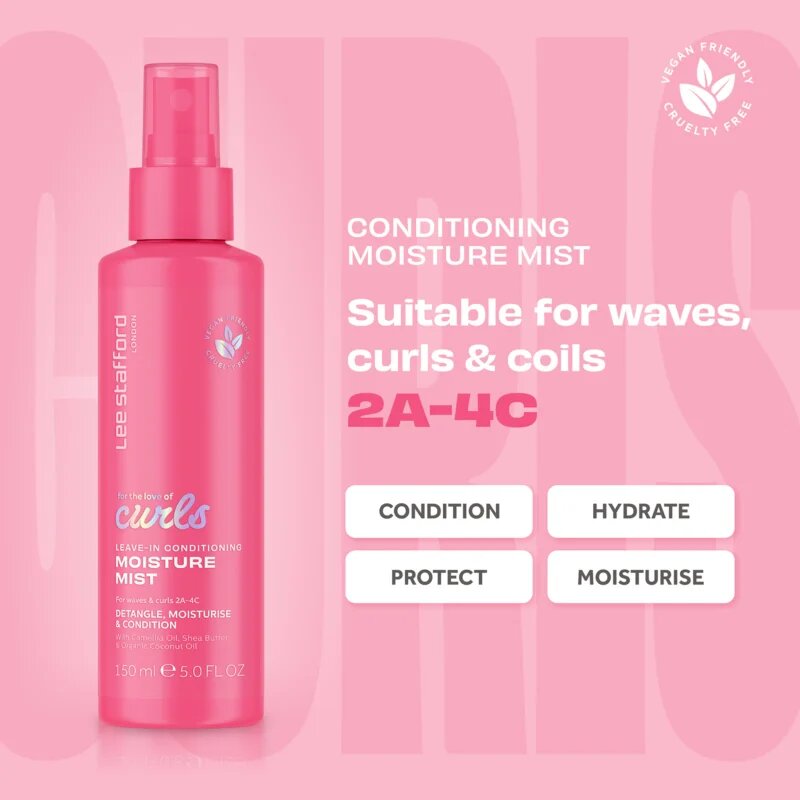 Lee Stafford For The Love Of Curls Leave In Conditioning Moisture Mist bezoplachový kondicionér ve spreji pro kudrnaté vlasy 150 ml