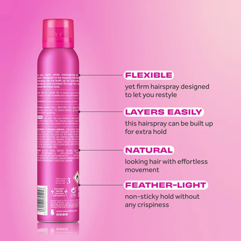 Lee Stafford Styling Hair Spray Flexible Hold Fat n Flexible lak na vlasy pro flexibilní zpevnění 200 ml