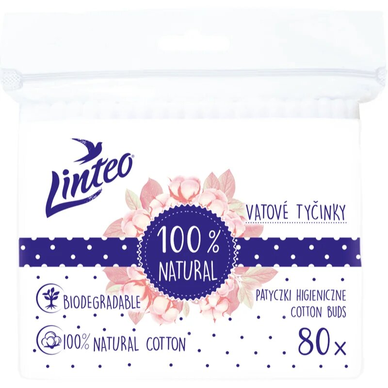 Linteo Natural Cotton Buds vatové tyčinky v sáčku 80 ks