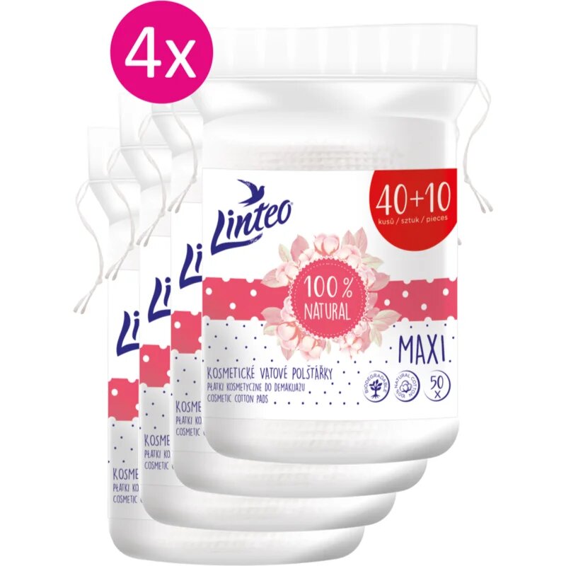 Linteo Natural Cotton Pads odličovací tampony 40 + 10ks x 4