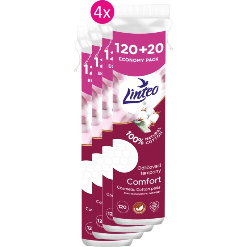 Linteo Natural Cotton Pads vatové tampónky 120 + 20ks x 4