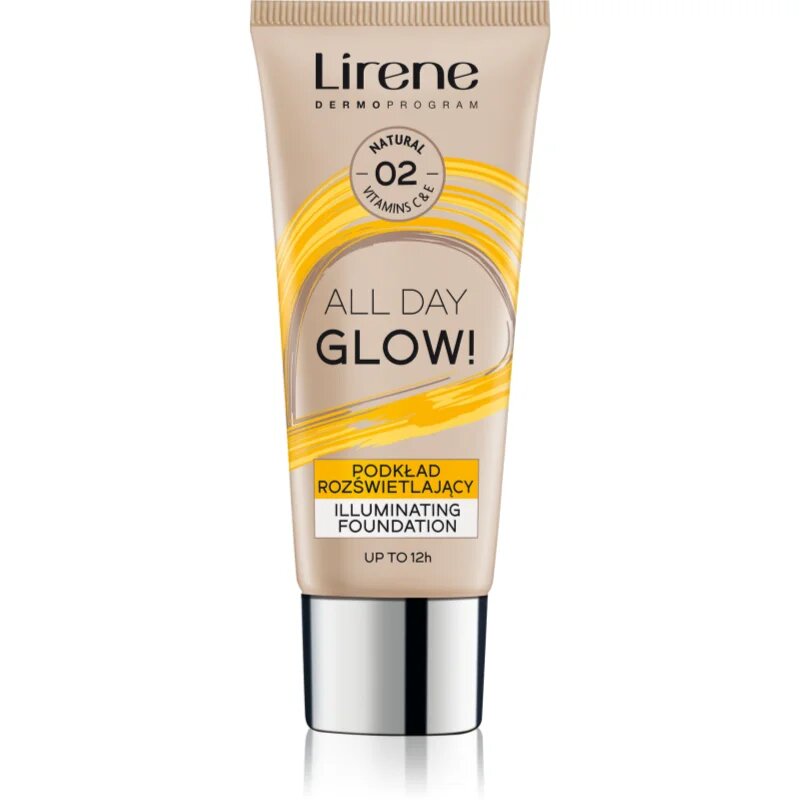 Lirene ALL DAY GLOW! rozjasňující fluidní make-up pro dlouhotrvající efekt odstín 02 Natural 30 ml