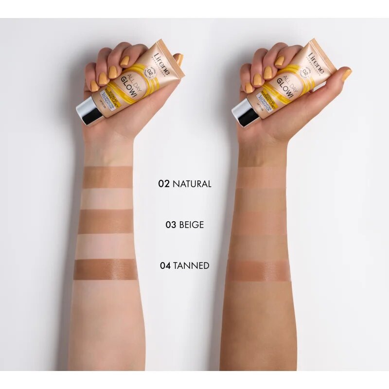 Lirene ALL DAY GLOW! rozjasňující fluidní make-up pro dlouhotrvající efekt odstín 02 Natural 30 ml