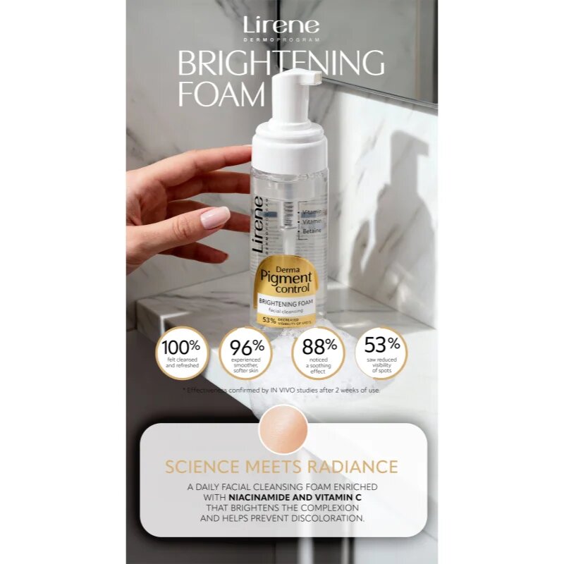 Lirene Derma Pigment Control Brightening Foam rozjasňující čisticí pěna pro pleť s hyperpigmentací 150 ml
