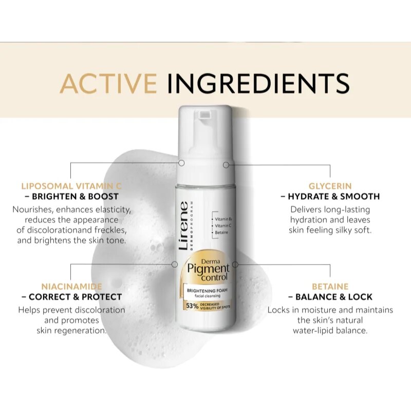 Lirene Derma Pigment Control Brightening Foam rozjasňující čisticí pěna pro pleť s hyperpigmentací 150 ml