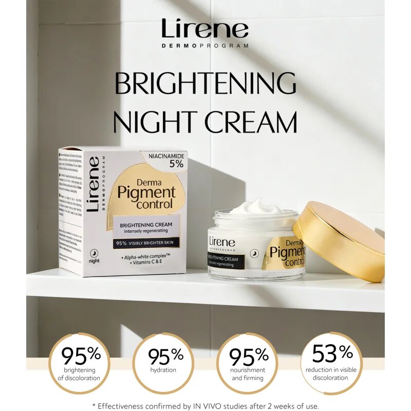 Lirene Derma Pigment Control Brightening Night Cream rozjasňující noční krém pro pleť s hyperpigmentací 50 ml