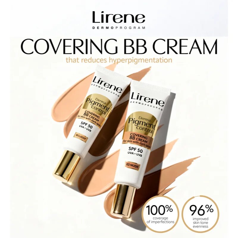 Lirene Derma Pigment Control Covering BB Cream SPF 50 rozjasňující BB krém proti pigmentovým skvrnám odstín 01 Light 30 ml