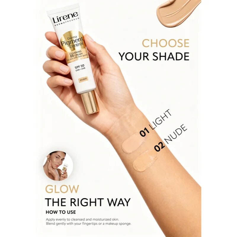 Lirene Derma Pigment Control Covering BB Cream SPF 50 rozjasňující BB krém proti pigmentovým skvrnám odstín 01 Light 30 ml