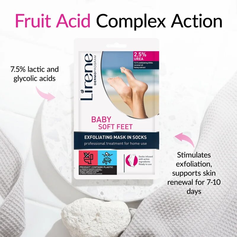Lirene Foot Care exfoliační ponožky pro zjemnění a hydrataci pokožky nohou 25% Urea 1 pár