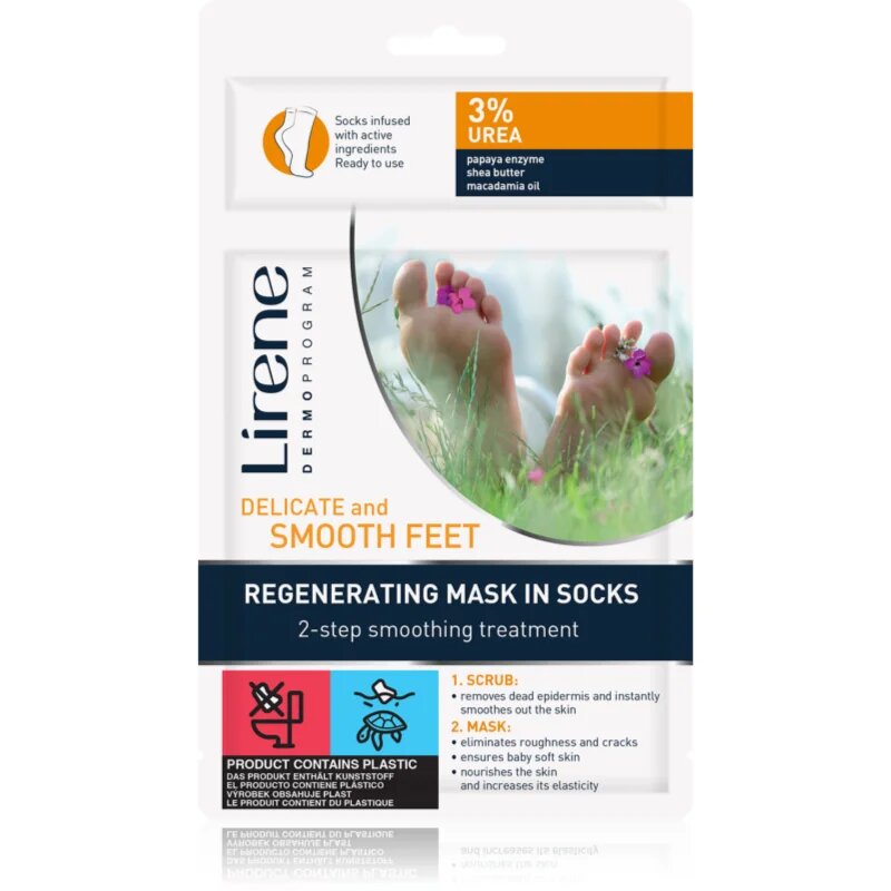 Lirene Foot Care regenerace pokožky chodidel ve dvou krocích peeling + maska ve formě ponožek 3% Urea 1 pár
